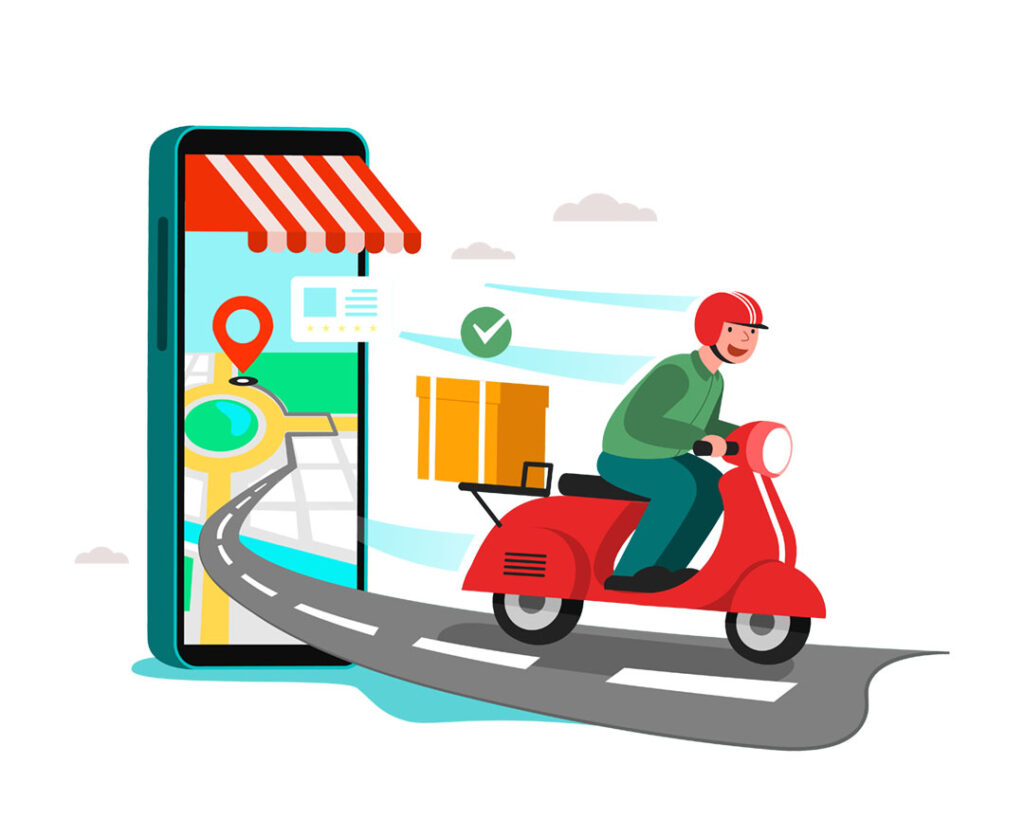 delivery staff ride motorcycles , shopping concept.